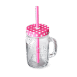 Mason Jar Verre avec Paille & Couvercle Rose