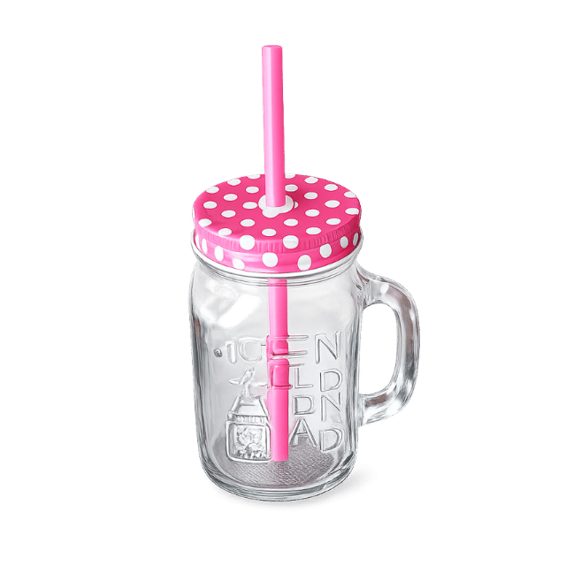 6 Mason Jar Verre avec Paille & Couvercle Rose – Image 1