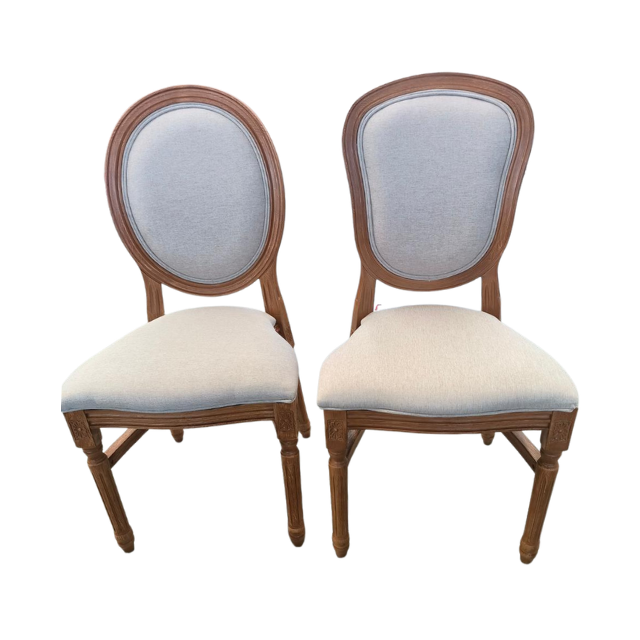 96 Chaise Médaillon Classique en Bois Naturel et Tissu Beige – Image 1