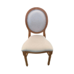 Chaise Médaillon Classique en Bois Naturel et Tissu Beige – Image 4